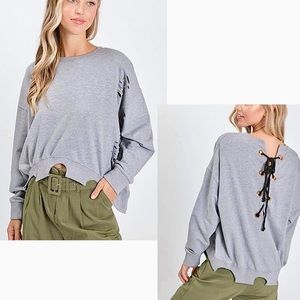 Gray Distressed Rope Tie Sweatshirt